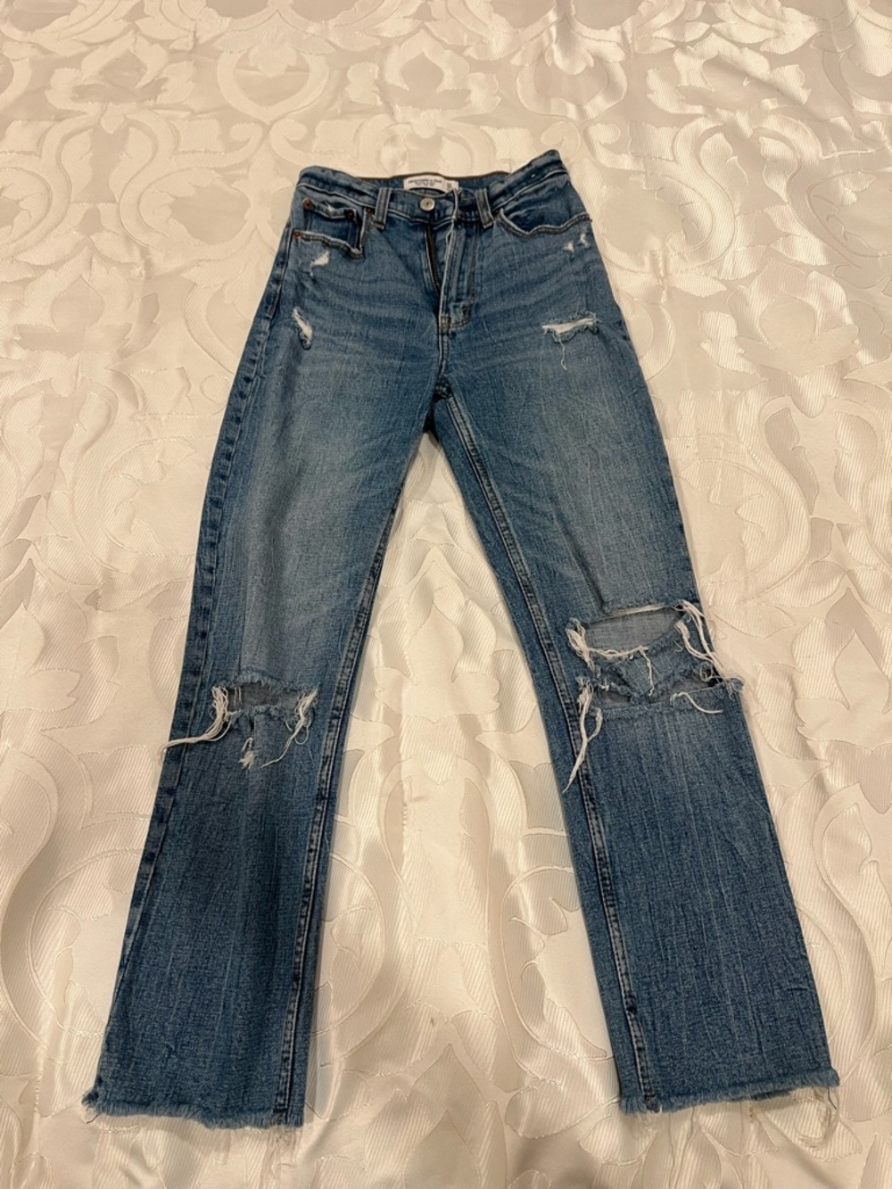 Abercrombie & Fitch Medium Blue Distressed Straight-Leg Jeans